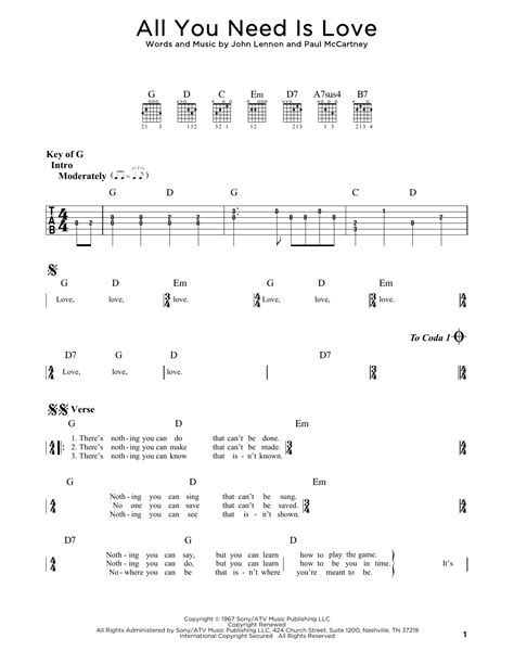 All You Need Is Love By The Beatles Guitar Rhythm Tab Guitar Instructor