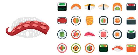 Sushi Roll Icon Set Flat Style 8793925 Vector Art At Vecteezy