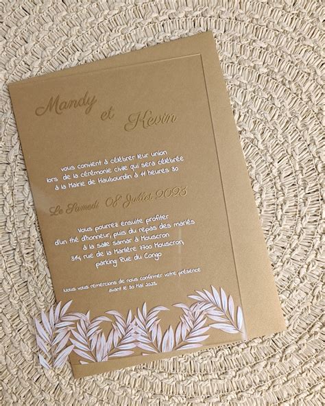 Faire Part De Mariage En Acrylique Avec Dorure Invitation De Etsy France