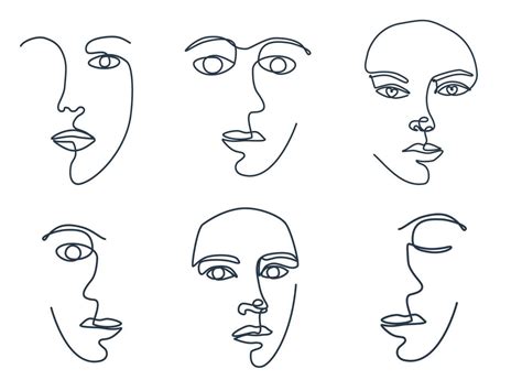 Set of women faces continuous Line art. Vector for Beauty Concept, t ...