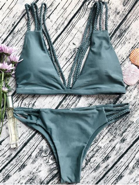 33 OFF 2021 Low Cut Strappy Bralette Bikini In ARMY GREEN ZAFUL