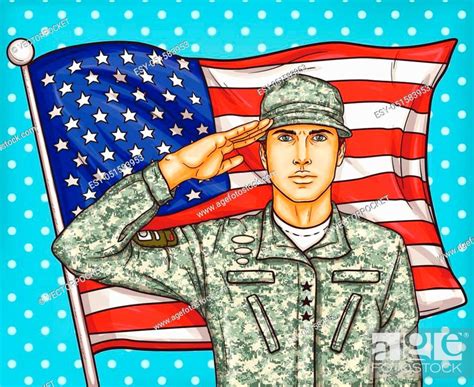 Vector Pop Art Patriotic Illustration A Male Soldier Render Military