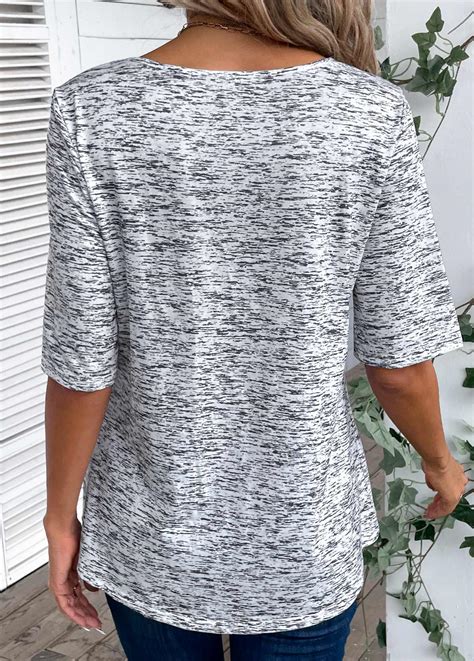 ROTITA Button Light Grey Marl Scoop Neck T Shirt Rotita USD 26 98