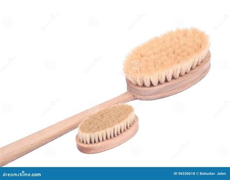 Natural Bristle Body Brush With Detachable Long Handle Stock Photo