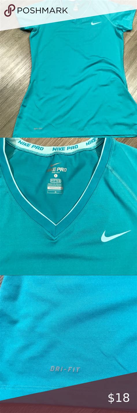 Nike Pro Dri Fit Turquoise Fitted V Neck T Shirt V Neck T Shirt Nike