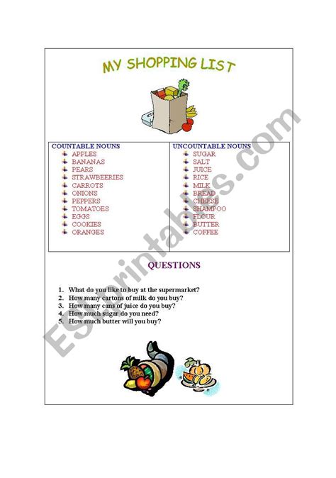 My Shopping List Esl Worksheet By Kgzinha