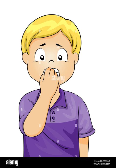 Illustration of a Worried Kid Boy Biting Nails on His Fingers Stock ...