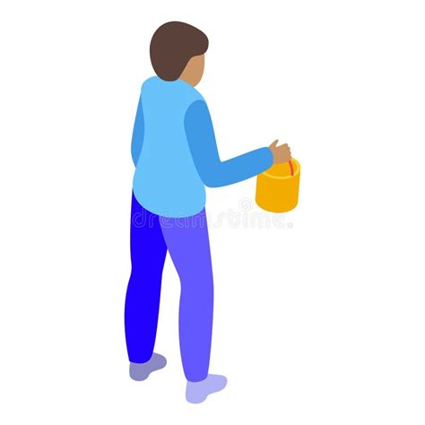 Painter Holding A Paint Bucket Walking Towards His Work Stock Vector