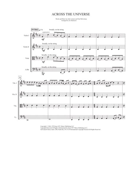 Across The Universe Arr Joe Deninzon By The Beatles Sheet Music For