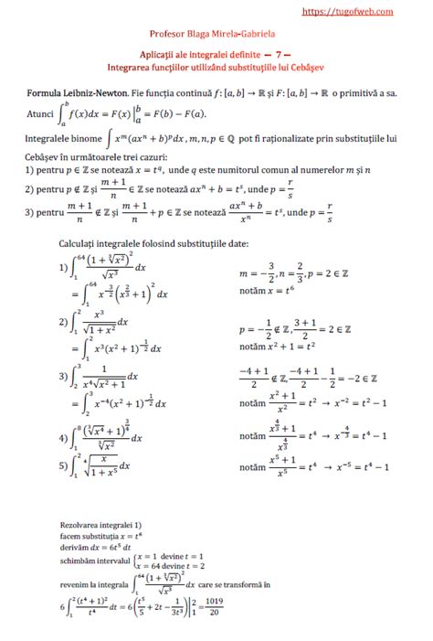 Aplicatii Ale Integralei Definite 7 Integrarea Functiilor Utilizand