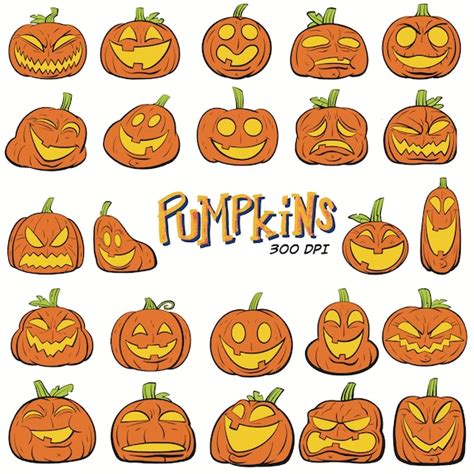 Pumpkins Halloween Jack O'lantern Cartoon Pumpkin Clipart - Etsy