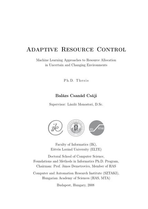 Pdf Adaptive Resource Control Sztakicsaji Csaji Phd Thesis Pdf A