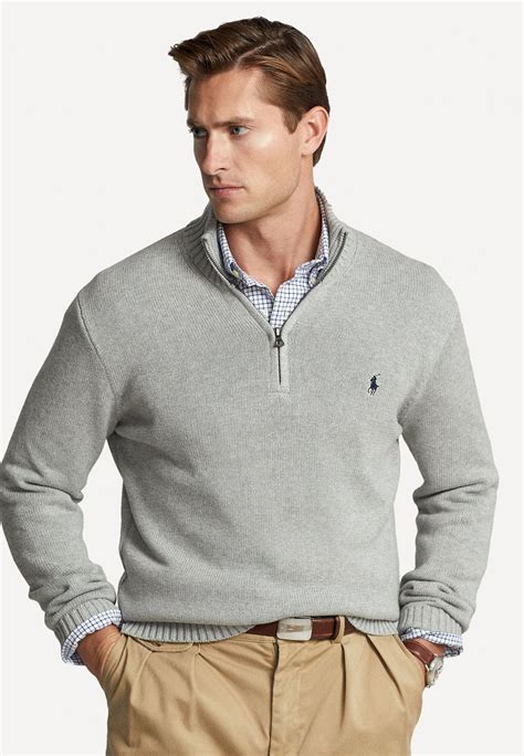 Polo Ralph Lauren Cotton Quarter Zip Jumper Sweter Andover Heather