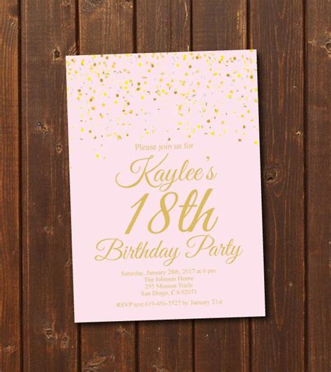 18th Pink Birthday Party Invitation/printable Gold & Pink Birthday Invitations/any Age/gold ...