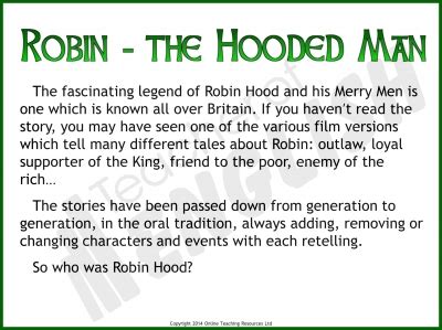 Robin Hood - Myths and Legends teaching resources unit of work