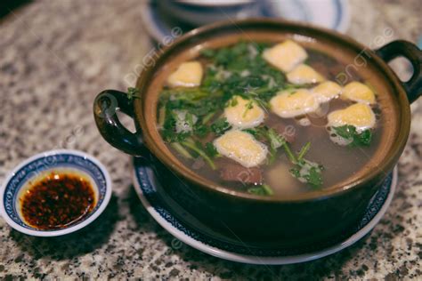 Fondo Sopa Tradicional De Fideos De Sangre De Pato Fondo Comida