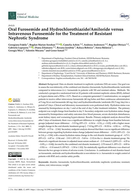 Pdf Oral Furosemide And Hydrochlorothiazide Amiloride Versus