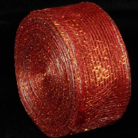 Red And Gold Wired Sinamay Abacá Fiber Ribbon 2 X 64 Yards Christmas