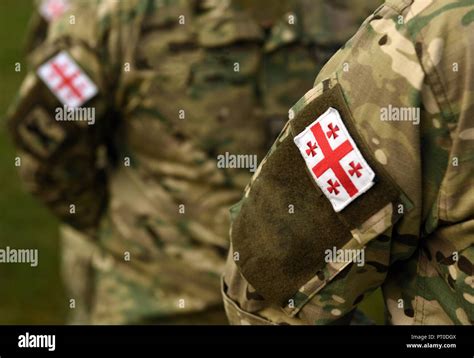 Georgian patch flag on soldiers arm. Georgia army uniform. Georgia ...