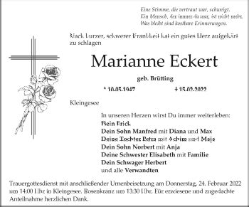 Traueranzeigen Von Marianne Eckert Nordbayerischer Kurier