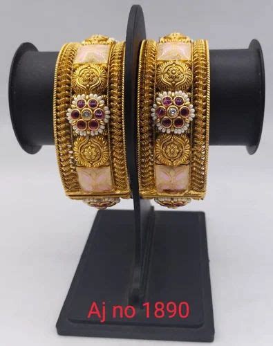 Golden Wedding Wear 1890 Rajwadi Brass Bangle Size 2 2inch 2 Piece