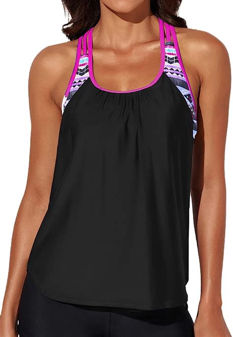 Dokotoo Womens Tankini Top Padded Tummy Control Strappy Printed