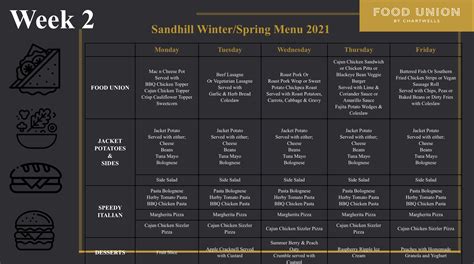 Sandhill View Academy Catering Menu