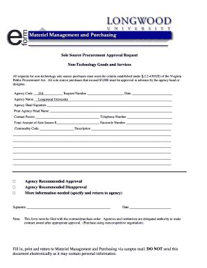 Fillable Online Longwood Sole Source Procurement Approval Request Form