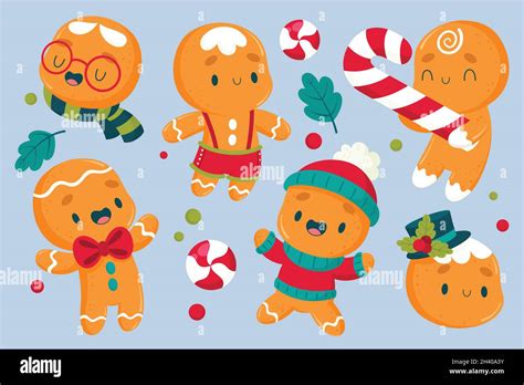 Hand Drawn Gingerbread Man Cookie Collection Vector Design Illustration