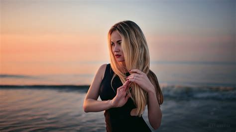 Blonde Pigtails Red Lipstick Depth Of Field Pink Nails Women