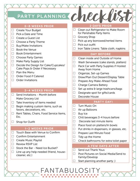 Printable Party Planning Checklist