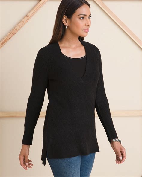 Herringbone V Neck Sweater Tunic Chico S