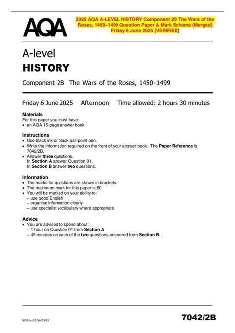 aqa  level history component   wars   roses