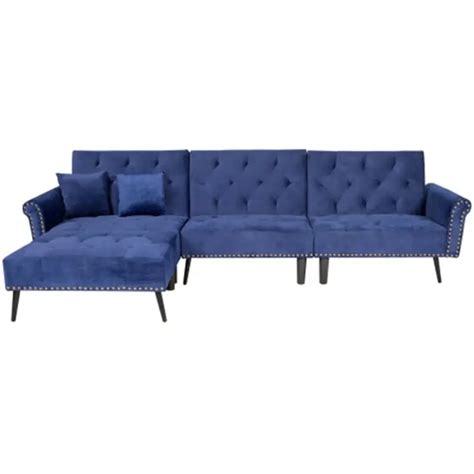 Shetter Wide Velvet Reversible Sleeper Sofa Chaise With Ottoman