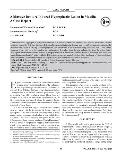 Pdf A Massive Denture Induced Hyperplastic Lesion In Maxilla A Case