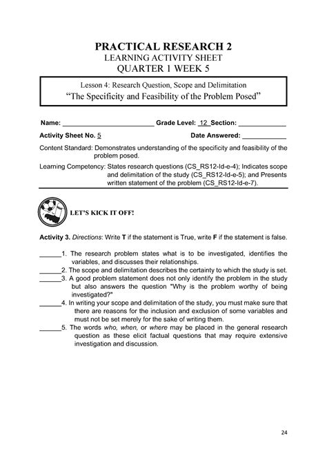 Pr2g12 Jhgfdfghjk Lets Kick It Off Practical Research 2 Learning Activity Sheet Quarter 1