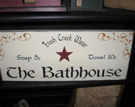 The Bathhouse Primitive Wood Sign Handpainted Bathroom Wall Hanging