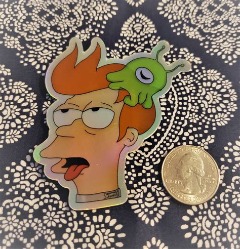 Futurama Holographic Sticker Fry With Brain Slug Etsy