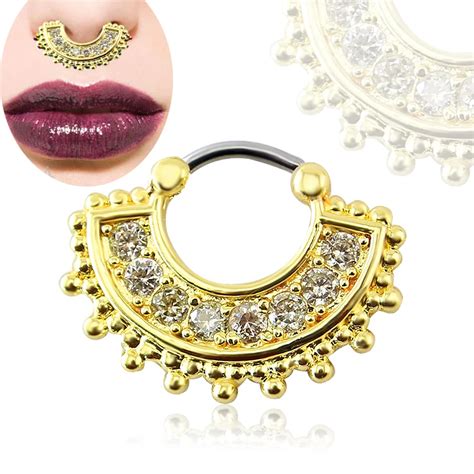 Stainless Steel Gold 8 Cubic Zircon Unique Septum Ring Septum Online