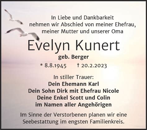 Traueranzeigen Von Evelyn Kunert Abschied Nehmen De