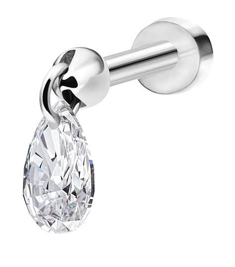 Maria Tash Floating Pear Diamond Charm Threaded Single Stud Earring