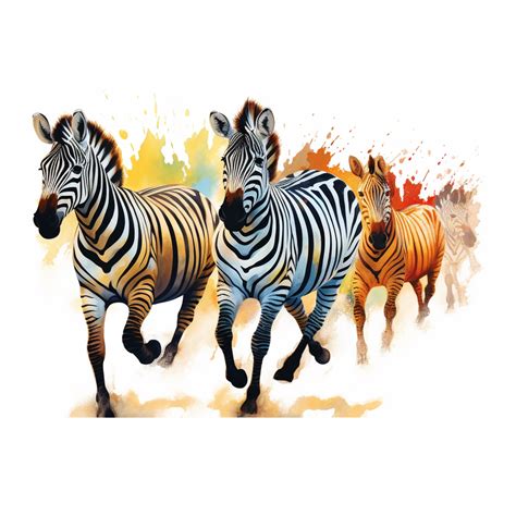 Group Of Cute Zebras Running Freely In The Open Plains Their Striped