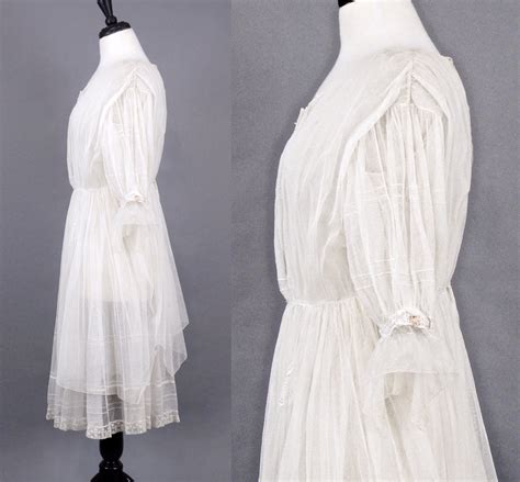 Edwardian Dress S White Net Lace Bohemian Peasant Dress Medium