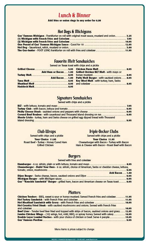 Gus Red Hots Covid Menu Fasprint Menus