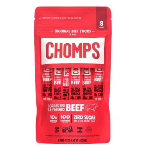 Chomps Grass Fed And Finished Original Beef Jerky Meat Snack 8 Pack 1