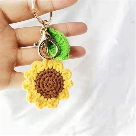 Sunflower Crochet Keychain Amigurumi Sunflower Key Etsy In