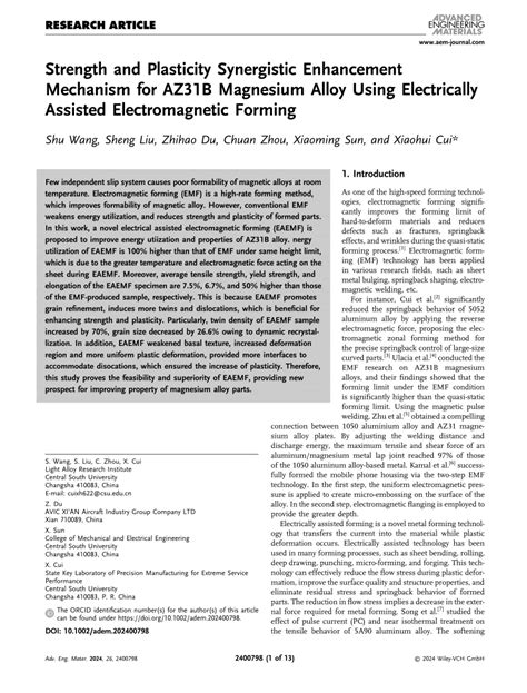 Strength And Plasticity Synergistic Enhancement Mechanism For Az B