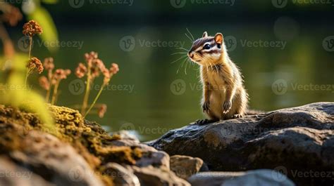 Close-up photo of a Chipmunk looking in their habitat. Generative AI ...