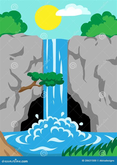 Waterfall In The Mountains Stock Vector Illustration Of Fall