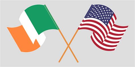 Crossed And Waving Flags Of Ireland And The Usa Stock Illustration